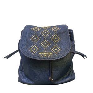 Michael Kors Navy Blue Pebbled Leather Studded Backpack Purse